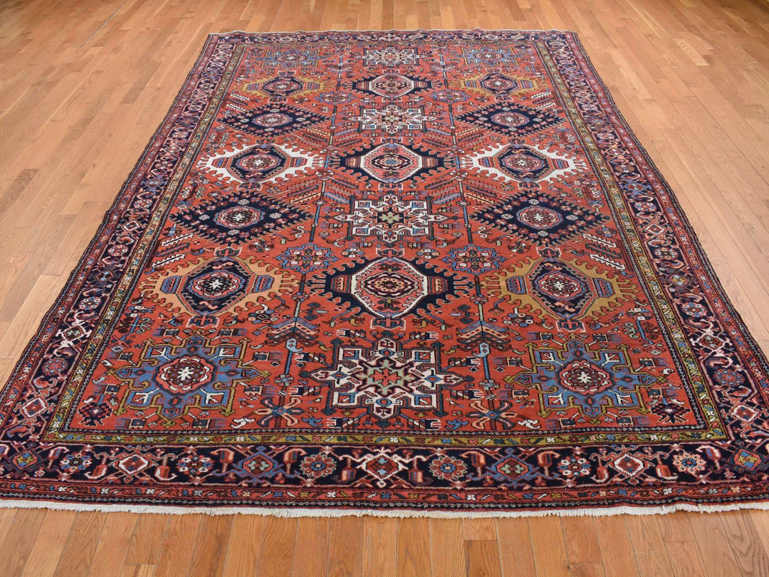 8'0" x 10'7" Vintage Hand Knotted Red Wool Rectangle Oriental Rug - MOA10287843