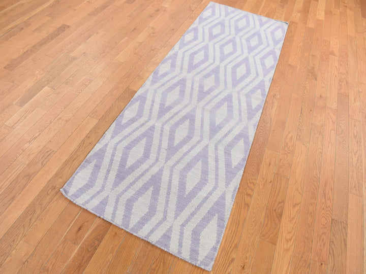 2'8" x 8'0" New Hand Woven Purple Wool Runner Oriental Rug - MOA10287844