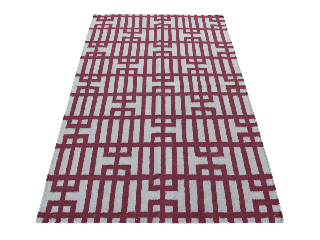 4'0" x 6'2" New Hand Woven Red Wool Rectangle Oriental Rug - MOA10287854