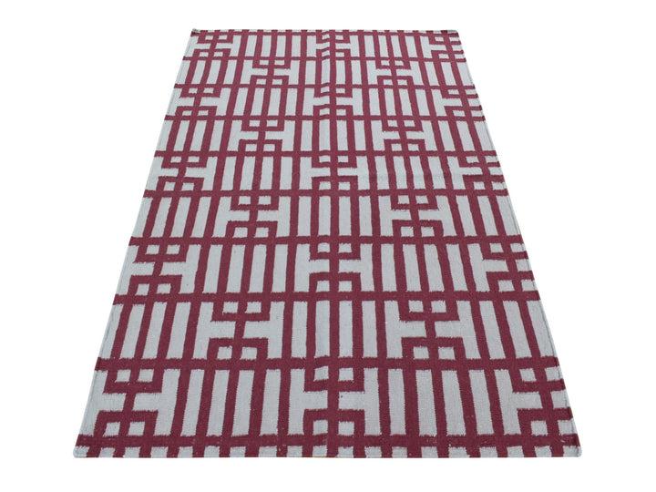4'0" x 6'2" New Hand Woven Red Wool Rectangle Oriental Rug - MOA10287854