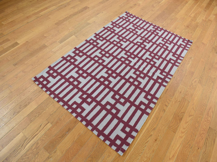 4'0" x 6'2" New Hand Woven Red Wool Rectangle Oriental Rug - MOA10287854