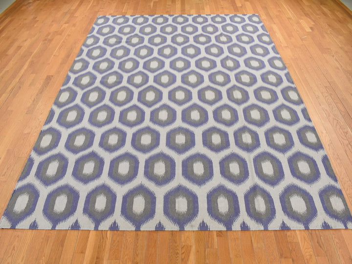 8'10" x 12'2" New Hand Woven Blue Wool Rectangle Oriental Rug - MOA10287860
