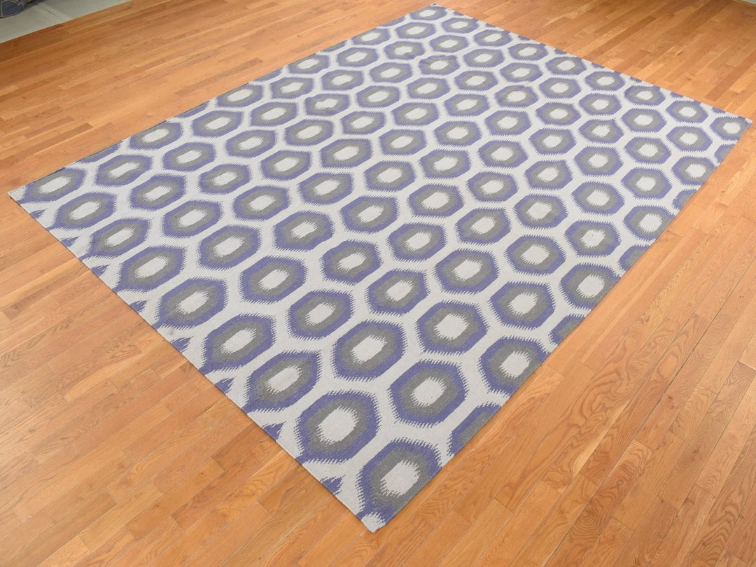 8'10" x 12'2" New Hand Woven Blue Wool Rectangle Oriental Rug - MOA10287860