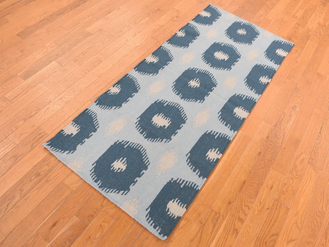 2'7" x 6'1" New Hand Knotted Blue Wool Runner Oriental Rug - MOA10287863