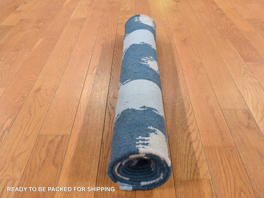 2'7" x 6'1" New Hand Knotted Blue Wool Runner Oriental Rug - MOA10287863