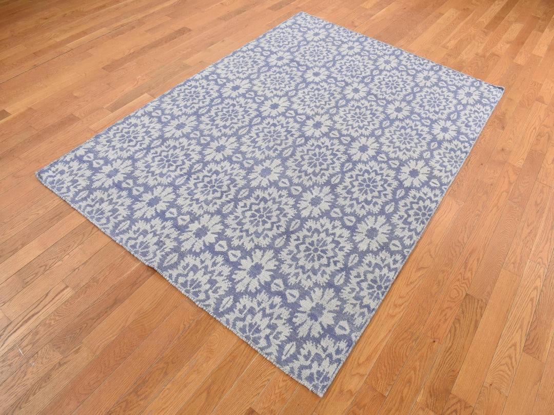 5'3" x 7'5" New Hand Woven Purple Wool Rectangle Oriental Rug - MOA10287865