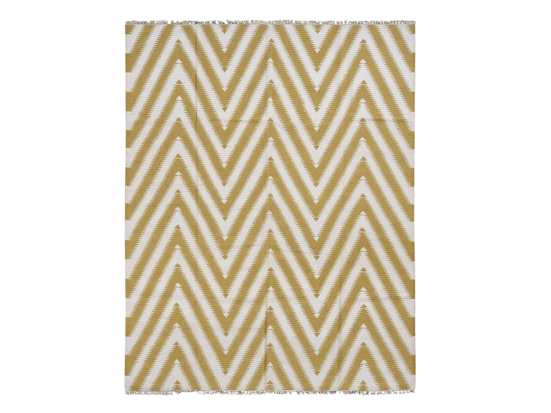 8'0" x 10'0" New Hand Woven Yellow Wool Rectangle Oriental Rug - MOA10287882