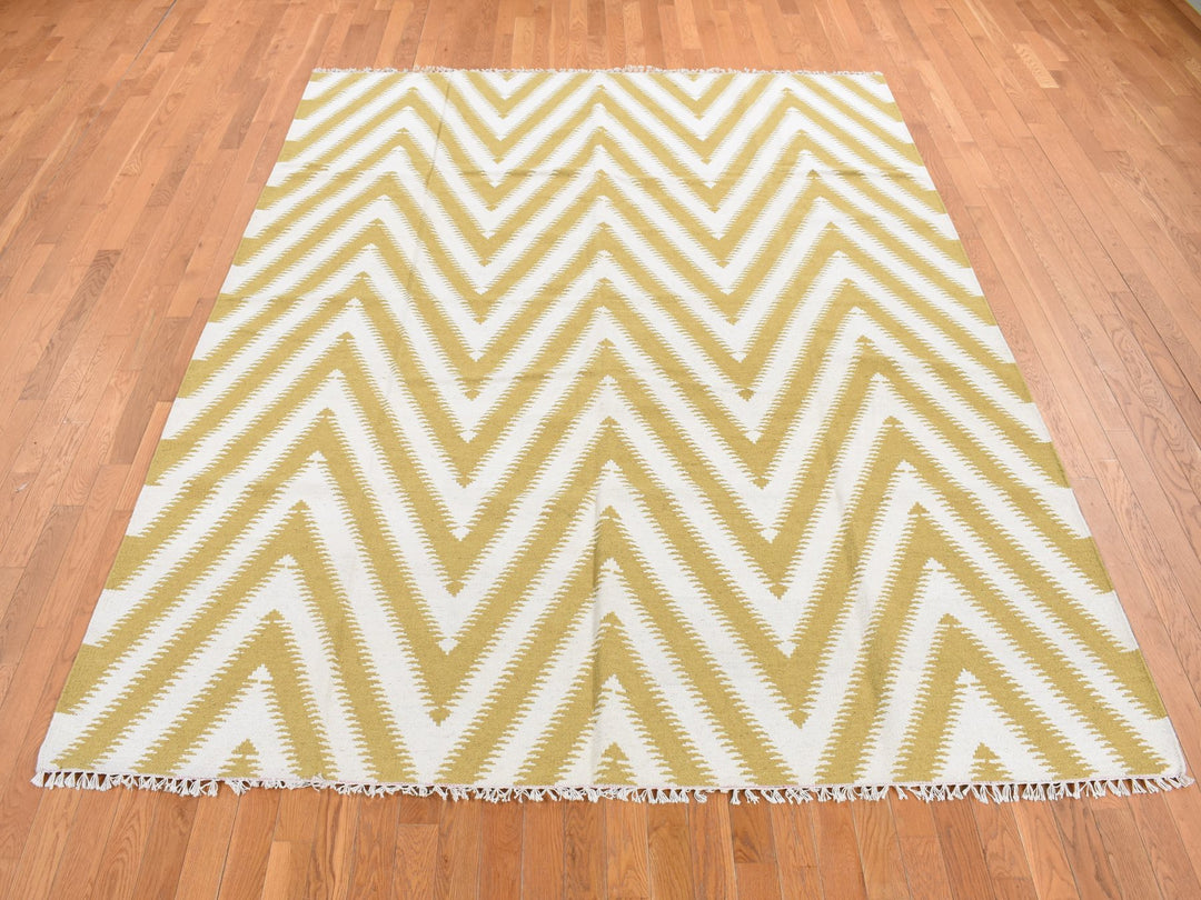 8'0" x 10'0" New Hand Woven Yellow Wool Rectangle Oriental Rug - MOA10287882