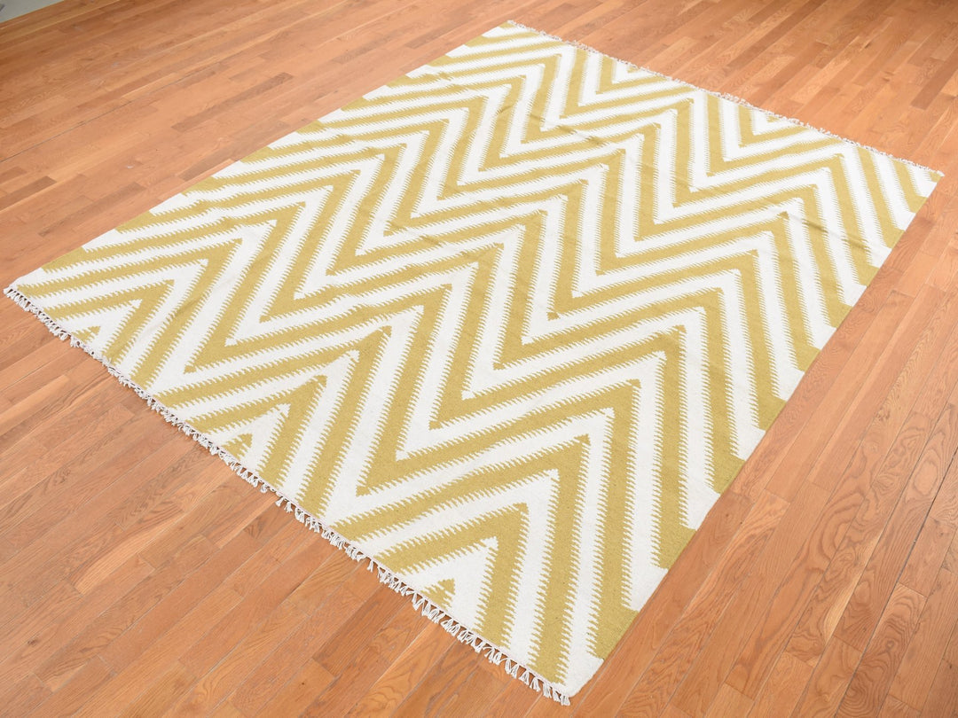 8'0" x 10'0" New Hand Woven Yellow Wool Rectangle Oriental Rug - MOA10287882