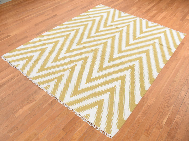 8'0" x 10'0" New Hand Woven Yellow Wool Rectangle Oriental Rug - MOA10287882