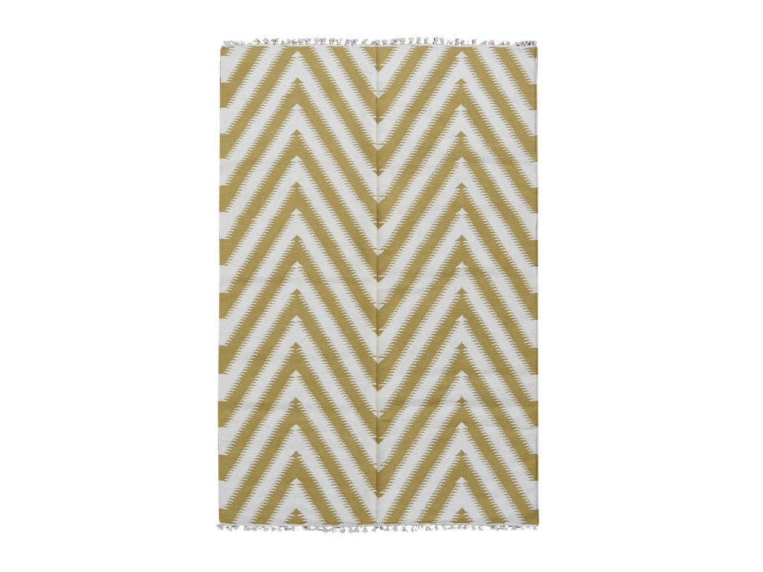 5'0" x 8'0" New Hand Woven Yellow Wool Rectangle Oriental Rug - MOA10287888
