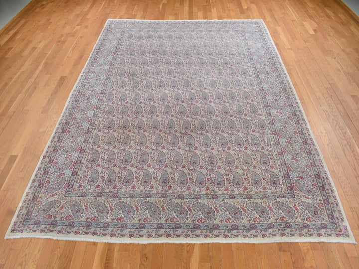 8'9" x 12'1" Vintage Hand Knotted Ivory Wool Rectangle Oriental Rug - MOA10287897