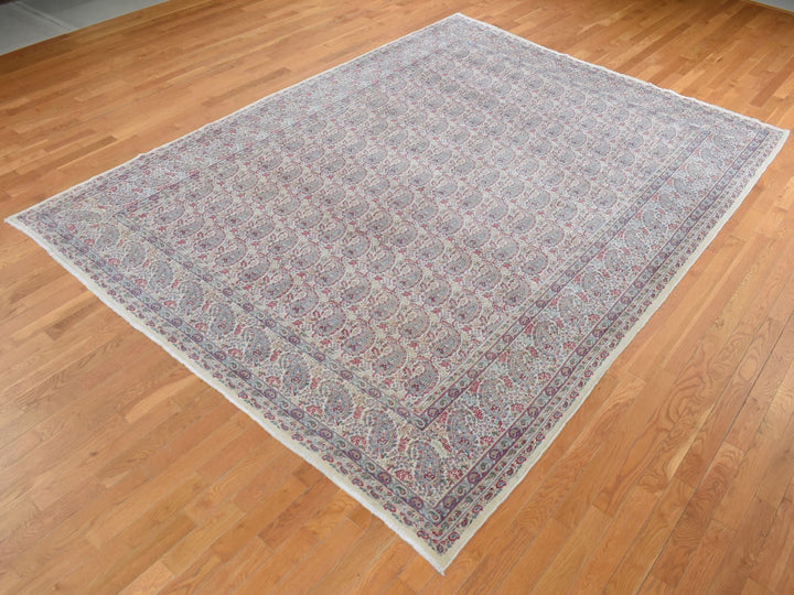 8'9" x 12'1" Vintage Hand Knotted Ivory Wool Rectangle Oriental Rug - MOA10287897