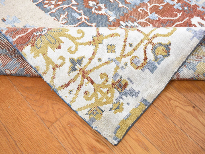 9'9" x 14'0" New Hand Knotted Blue Wool & Silk Rectangle Oriental Rug - MOA10287898