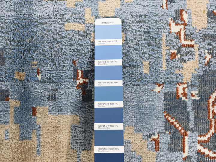 9'9" x 14'0" New Hand Knotted Blue Wool & Silk Rectangle Oriental Rug - MOA10287898