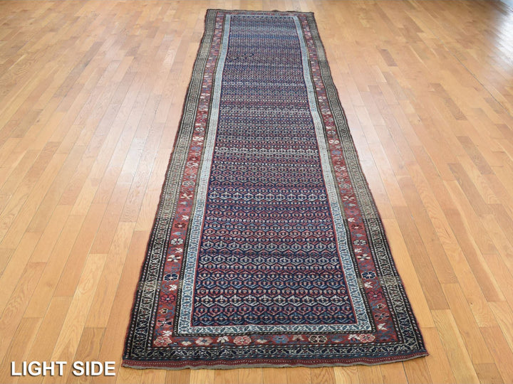 3'7" x 16'6" Vintage Hand Knotted Blue Wool Runner Oriental Rug - MOA10287914