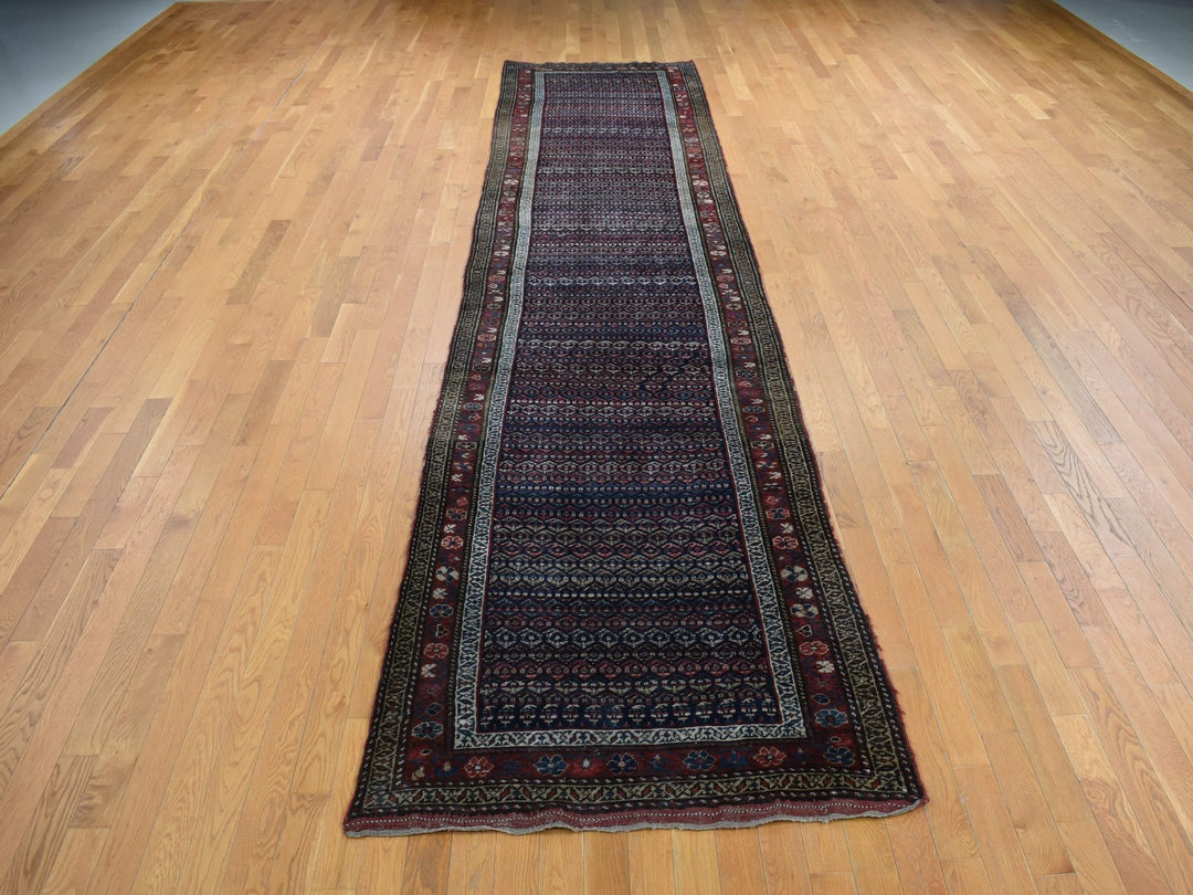 3'7" x 16'6" Vintage Hand Knotted Blue Wool Runner Oriental Rug - MOA10287914