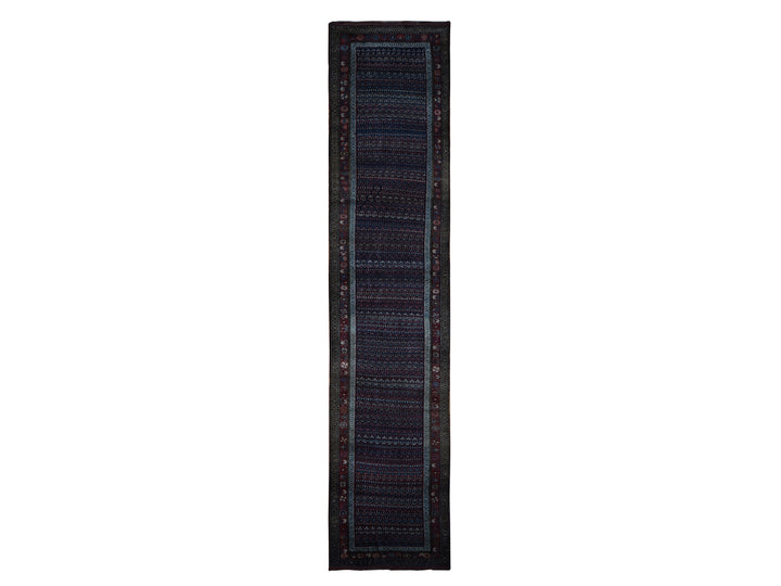 3'7" x 16'6" Vintage Hand Knotted Blue Wool Runner Oriental Rug - MOA10287914