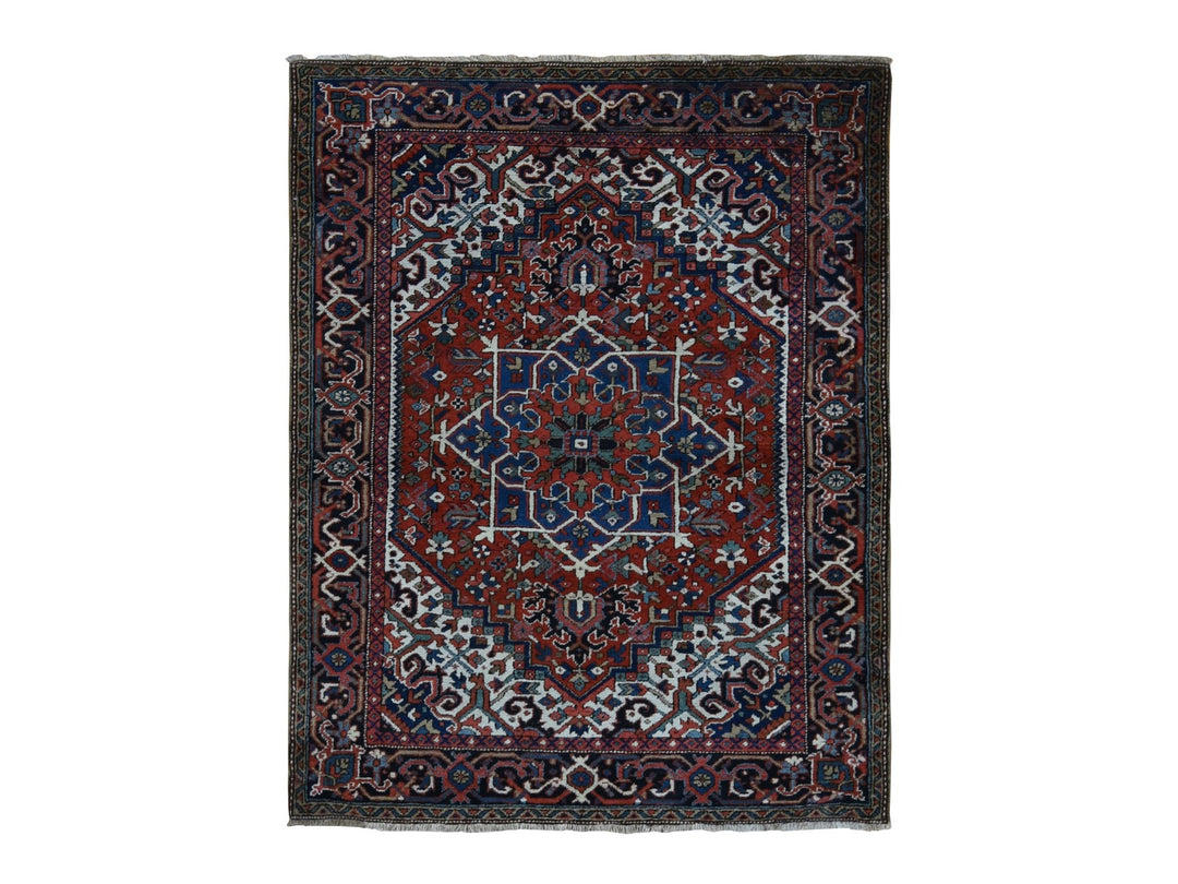 4'9" x 5'10" Vintage Hand Knotted Red Wool Rectangle Oriental Rug - MOA10287915