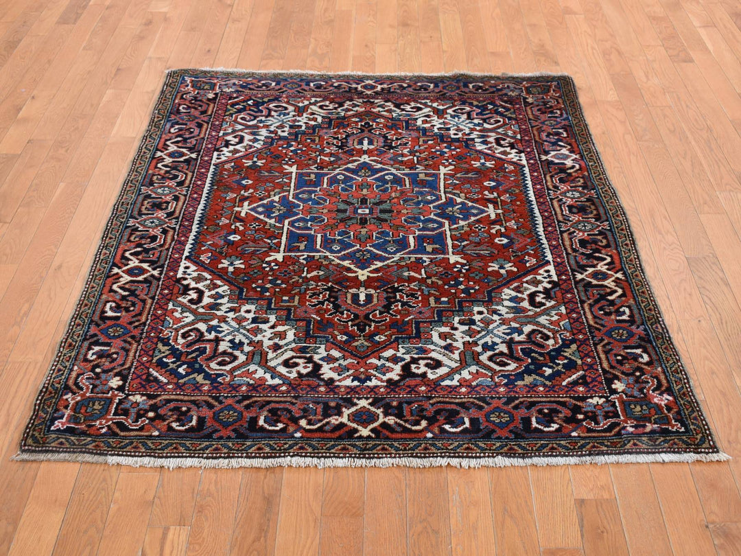 4'9" x 5'10" Vintage Hand Knotted Red Wool Rectangle Oriental Rug - MOA10287915