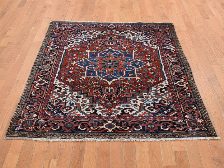 4'9" x 5'10" Vintage Hand Knotted Red Wool Rectangle Oriental Rug - MOA10287915