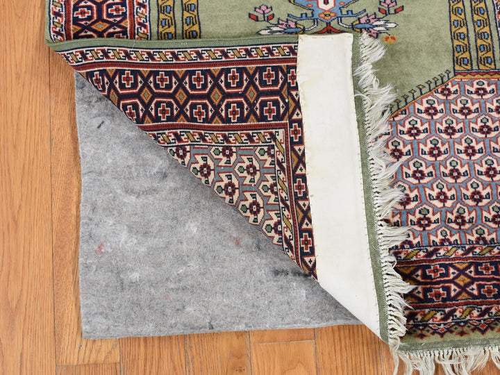 2'6" x 4'0" Vintage Hand Knotted Green Wool Rectangle Oriental Rug - MOA10287917