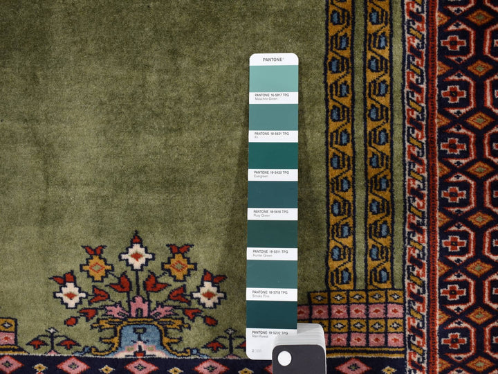 2'6" x 4'0" Vintage Hand Knotted Green Wool Rectangle Oriental Rug - MOA10287917