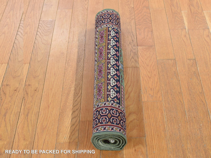 2'6" x 4'0" Vintage Hand Knotted Green Wool Rectangle Oriental Rug - MOA10287917