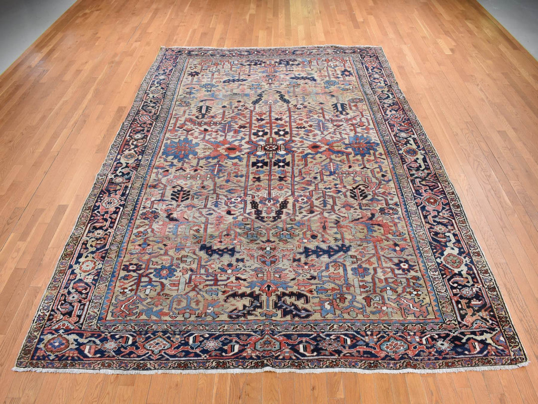9'3" x 12'4" Vintage Hand Knotted Beige Wool Rectangle Oriental Rug - MOA10287918