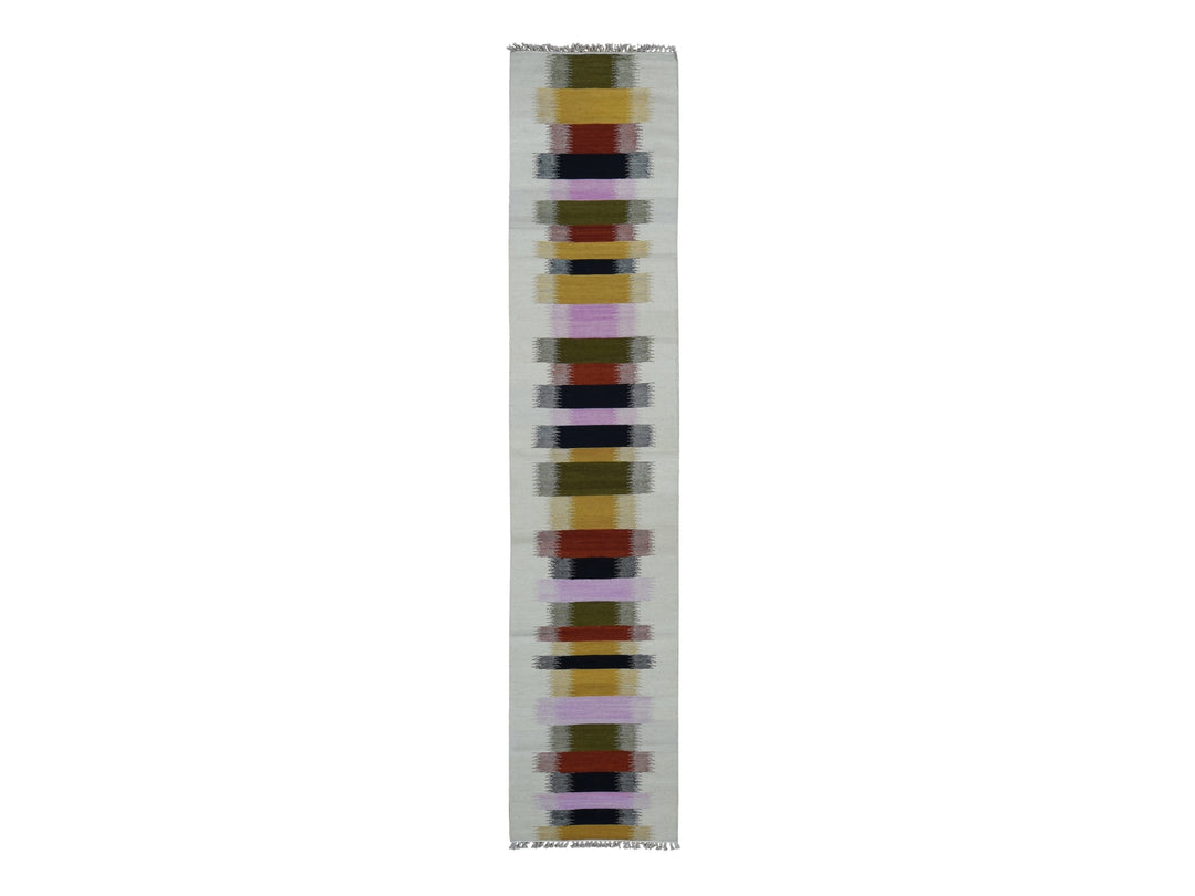 2'7" x 12'2" New Hand Woven Ivory Wool Runner Oriental Rug - MOA10287926