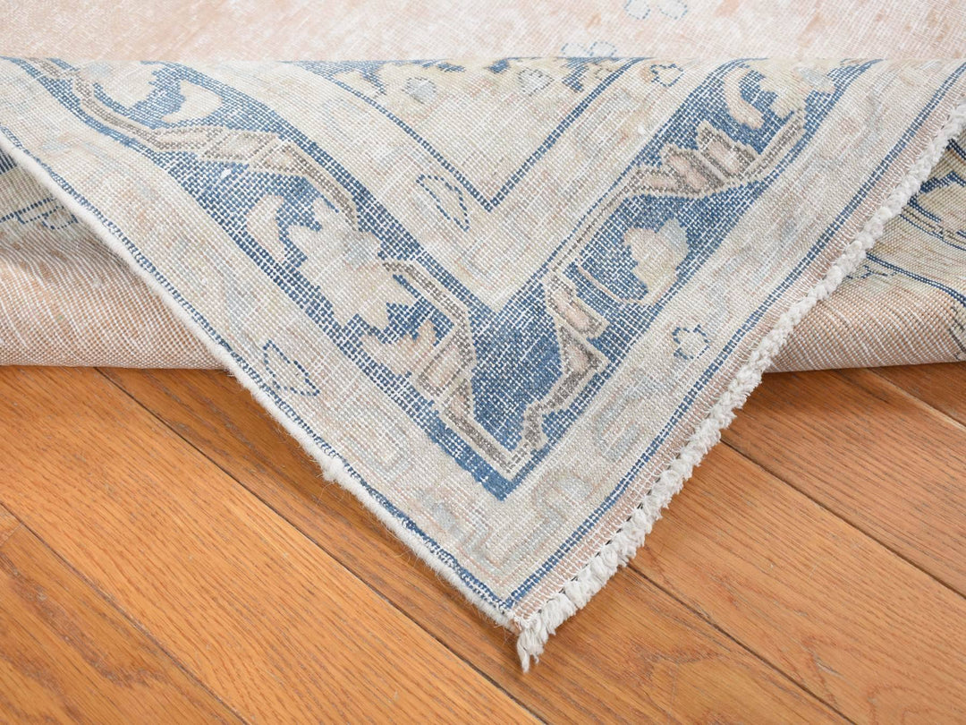 4'7" x 6'7" Vintage Hand Knotted Pink Worn Wool Rectangle Oriental Rug - MOA10287930