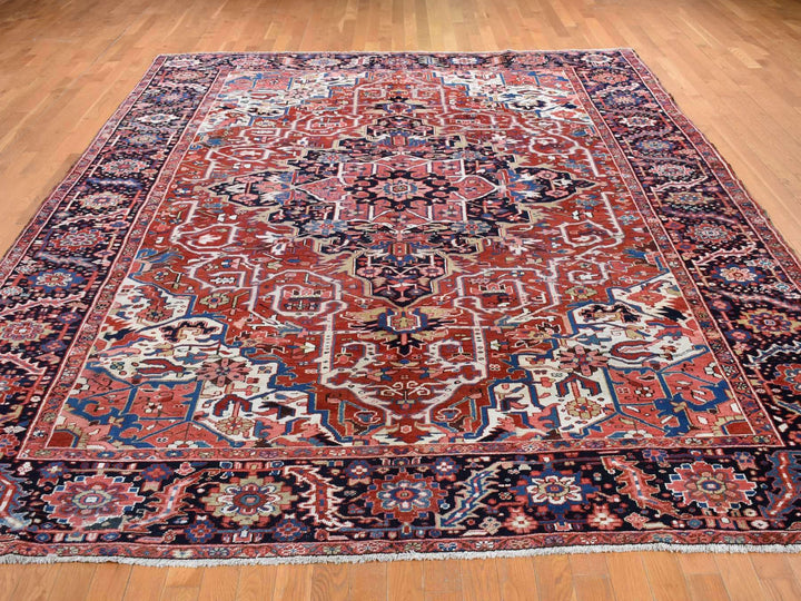 9'8" x 12'10" Vintage Hand Knotted Red Wool Rectangle Oriental Rug - MOA10287933