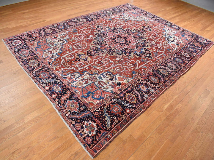 9'8" x 12'10" Vintage Hand Knotted Red Wool Rectangle Oriental Rug - MOA10287933