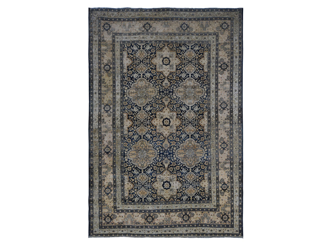 9'4" x 13'9" Vintage Hand Knotted Blue Wool Rectangle Oriental Rug - MOA10287939