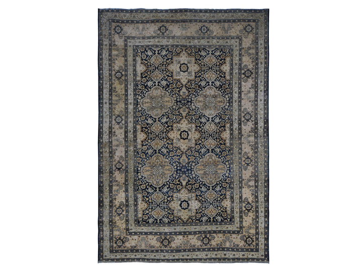 9'4" x 13'9" Vintage Hand Knotted Blue Wool Rectangle Oriental Rug - MOA10287939