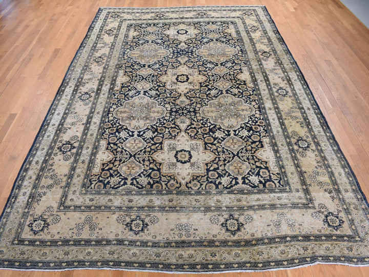 9'4" x 13'9" Vintage Hand Knotted Blue Wool Rectangle Oriental Rug - MOA10287939