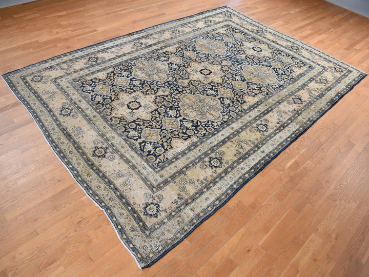 9'4" x 13'9" Vintage Hand Knotted Blue Wool Rectangle Oriental Rug - MOA10287939
