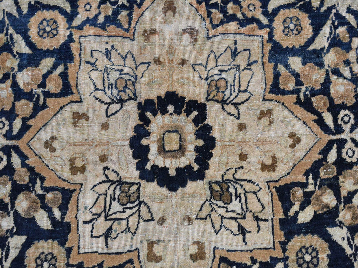 9'4" x 13'9" Vintage Hand Knotted Blue Wool Rectangle Oriental Rug - MOA10287939