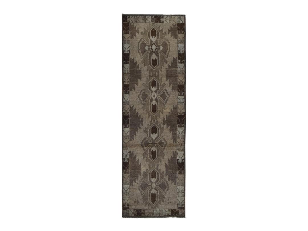 2'5" x 8'0" New Hand Knotted Brown Wool Runner Oriental Rug - MOA10287955