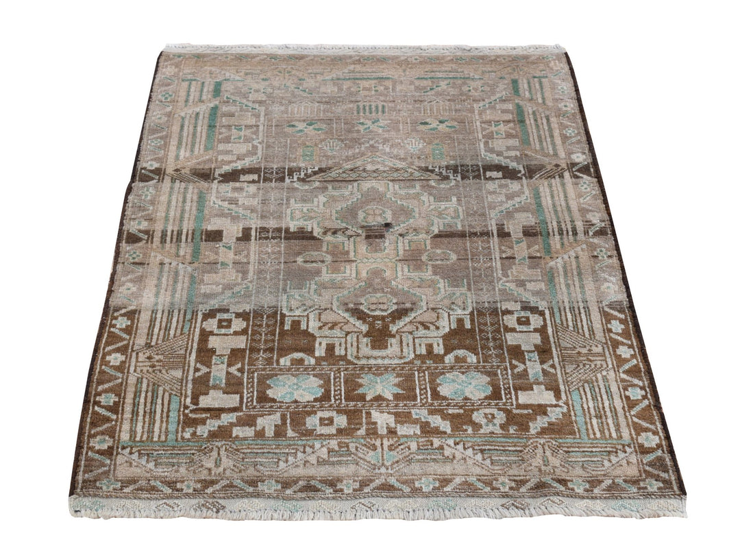 2'9" x 3'9" Vintage Hand Knotted Brown Wool Rectangle Oriental Rug - MOA10287960