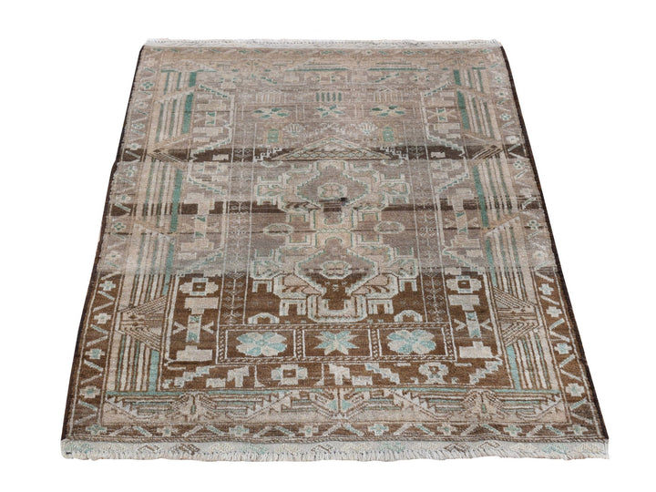 2'9" x 3'9" Vintage Hand Knotted Brown Wool Rectangle Oriental Rug - MOA10287960