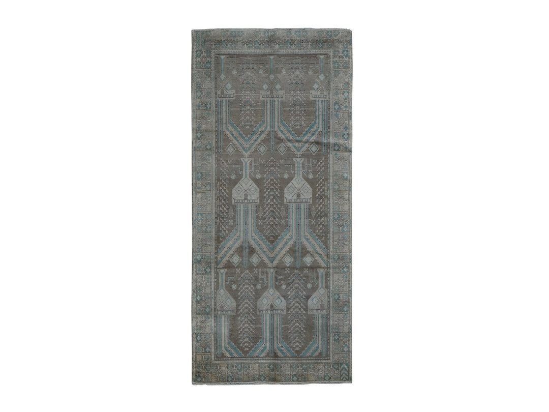 4'1" x 9'2" New Hand Knotted Grey Wool Runner Oriental Rug - MOA10287961