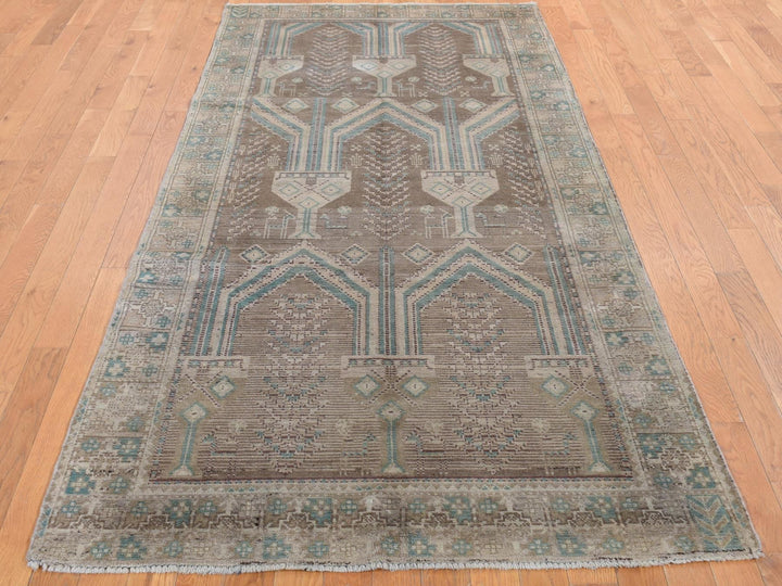 4'1" x 9'2" New Hand Knotted Grey Wool Runner Oriental Rug - MOA10287961