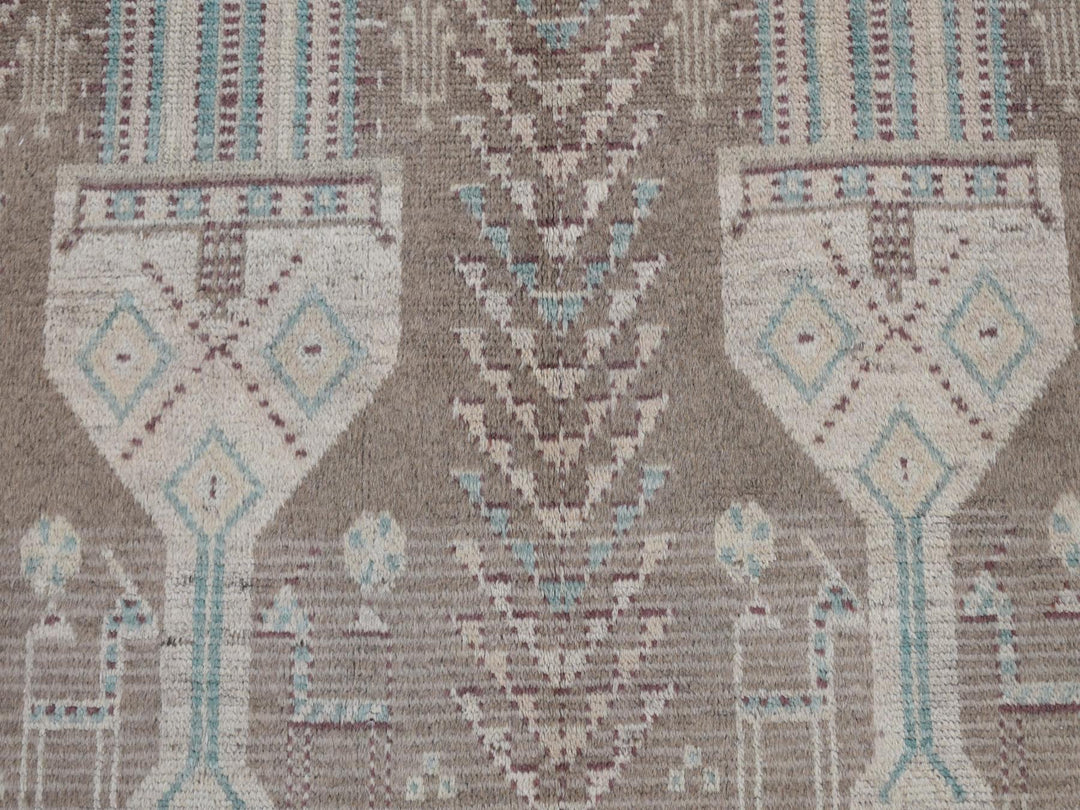 4'1" x 9'2" New Hand Knotted Grey Wool Runner Oriental Rug - MOA10287961