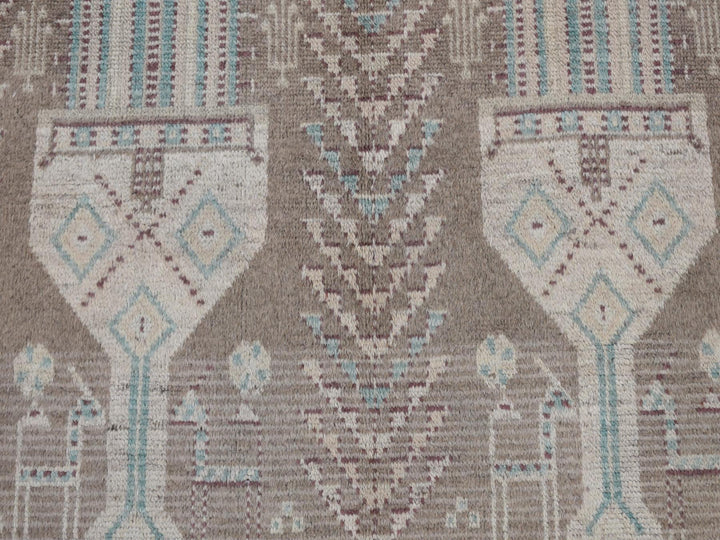 4'1" x 9'2" New Hand Knotted Grey Wool Runner Oriental Rug - MOA10287961