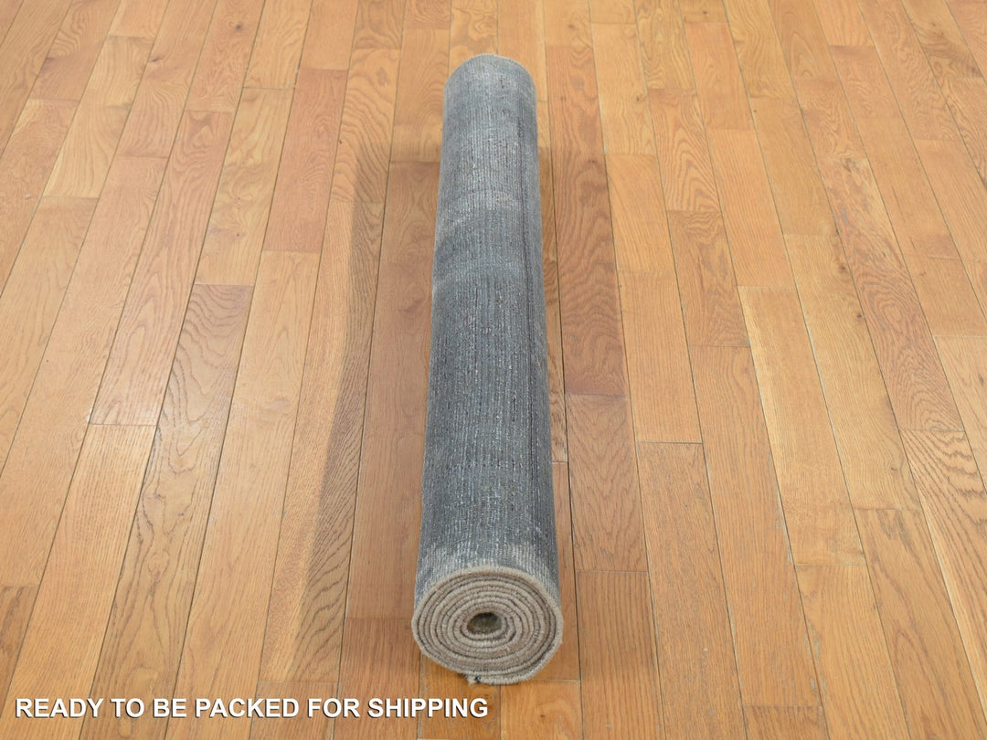 4'1" x 9'2" New Hand Knotted Grey Wool Runner Oriental Rug - MOA10287961