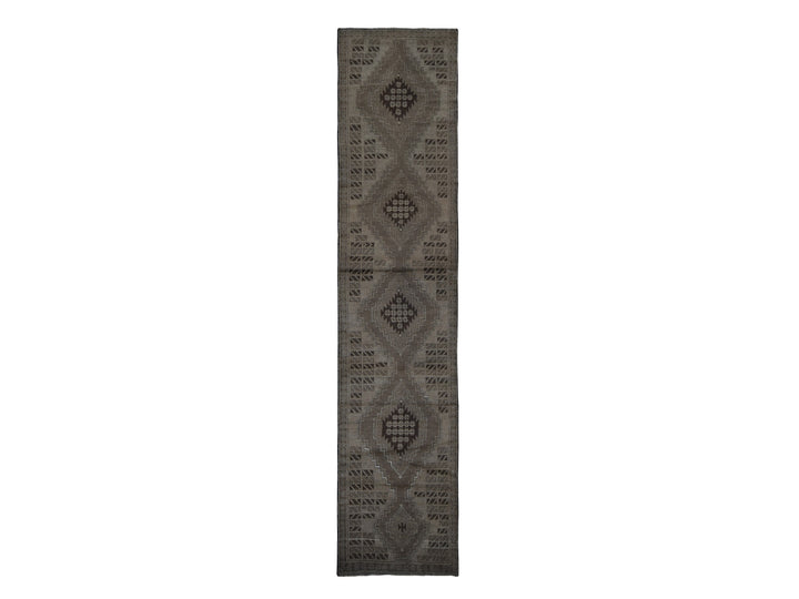 2'9" x 12'8" New Hand Knotted Brown Wool Runner Oriental Rug - MOA10287963