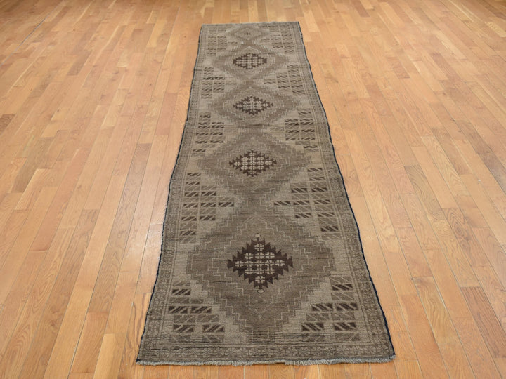 2'9" x 12'8" New Hand Knotted Brown Wool Runner Oriental Rug - MOA10287963