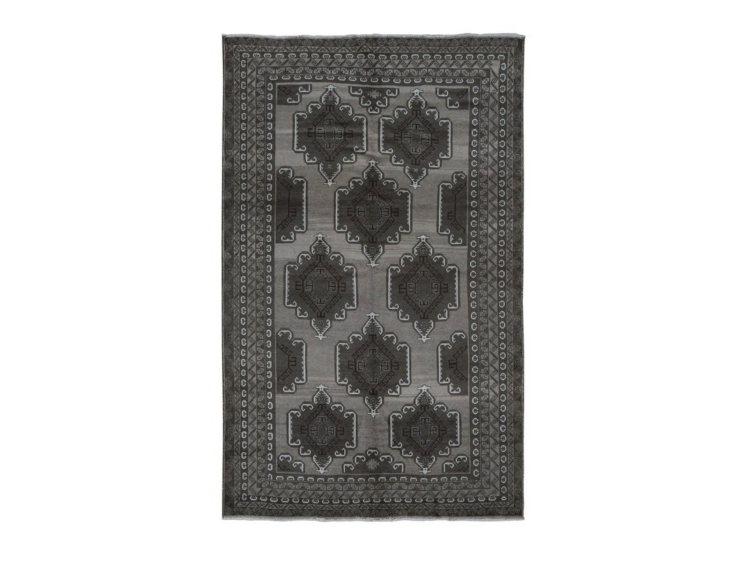 6'3" x 9'10" Vintage Hand Knotted Grey Wool Rectangle Oriental Rug - MOA10287964