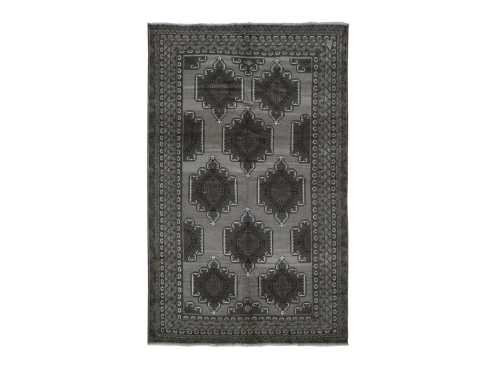 6'3" x 9'10" Vintage Hand Knotted Grey Wool Rectangle Oriental Rug - MOA10287964